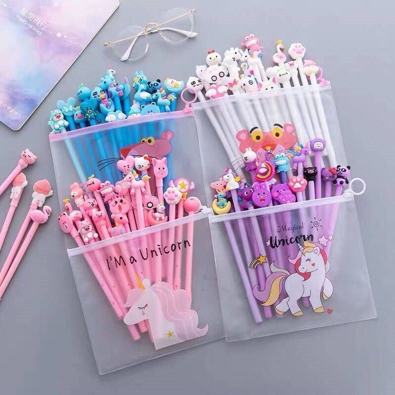 COMBO MỰC TÍM 20 CÂY BÚT BI NƯỚC HOẠT HÌNH UNICORN - JL -