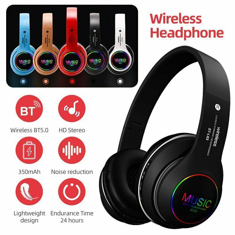 Wireless Bluetooth Headphones HD Stereo Over Ear Sport Headsets w/ Mic 