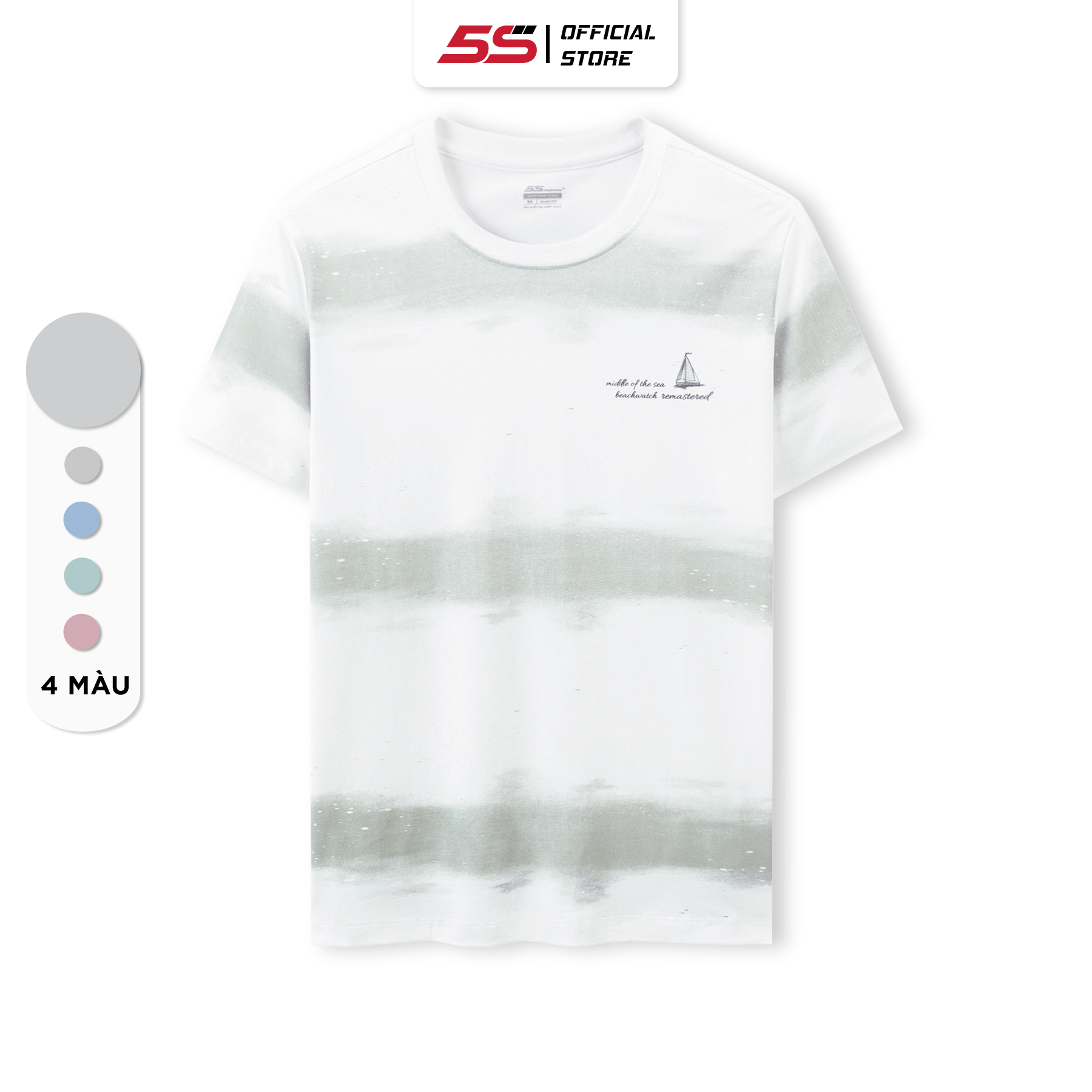 Áo Thun Nam Ngắn Tay 5S, Chất Cotton Cao Cấp Siêu Mát, Thiết Kế Sọc Ngang Sóng Biển, In Trẻ Trung, Năng Động
