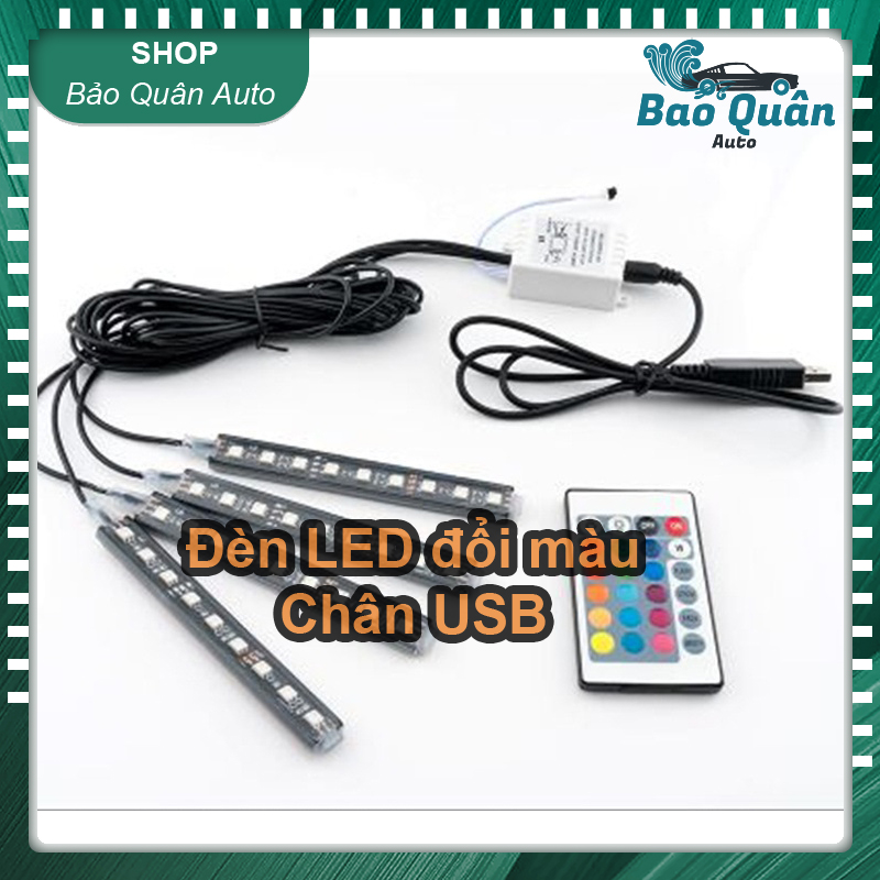 Bộ đèn Led cảm biến NHẤP NHÁY THEO NHẠC 4 thanh 9 bóng lắp gầm ghế ô tô có Remote