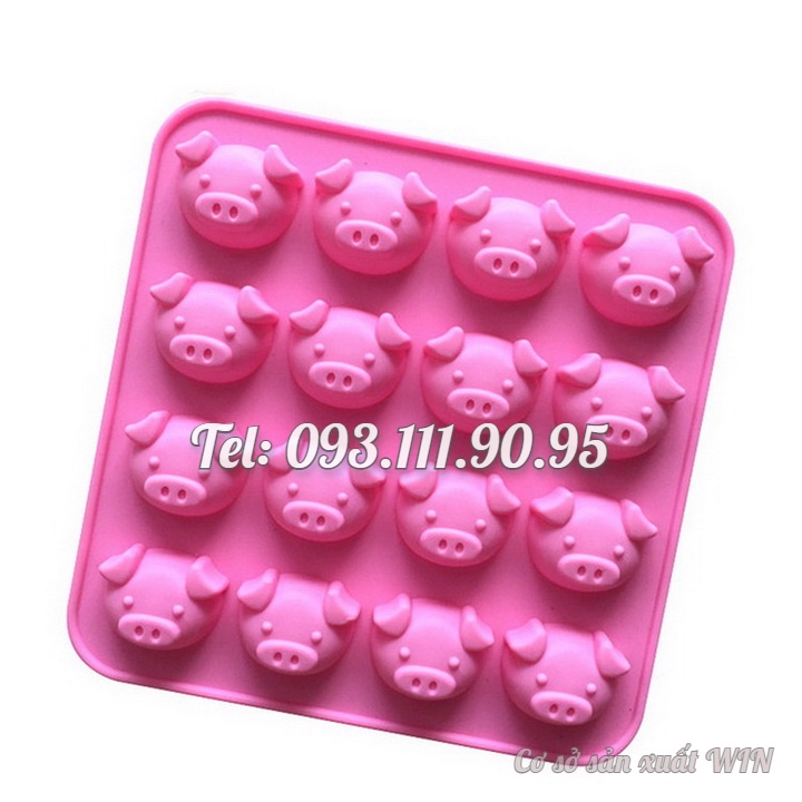 Khuôn silicon làm rau câu, socola 16 mặt heo con – Mã số 1087