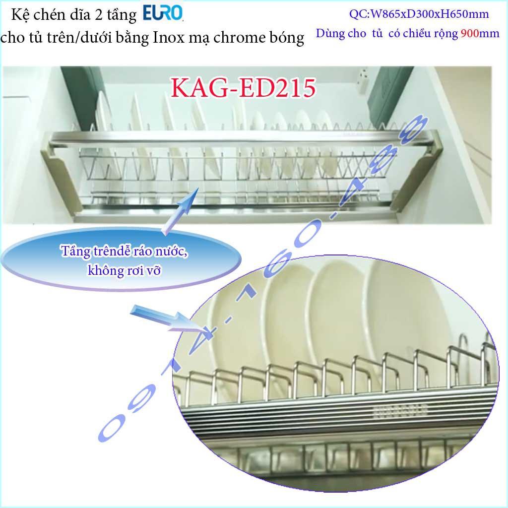 Kệ chén dĩa âm tủ KAG-ED215-90cm, Kệ chén bát 2 tầng Euro bát cố định cao cấp siêu bền