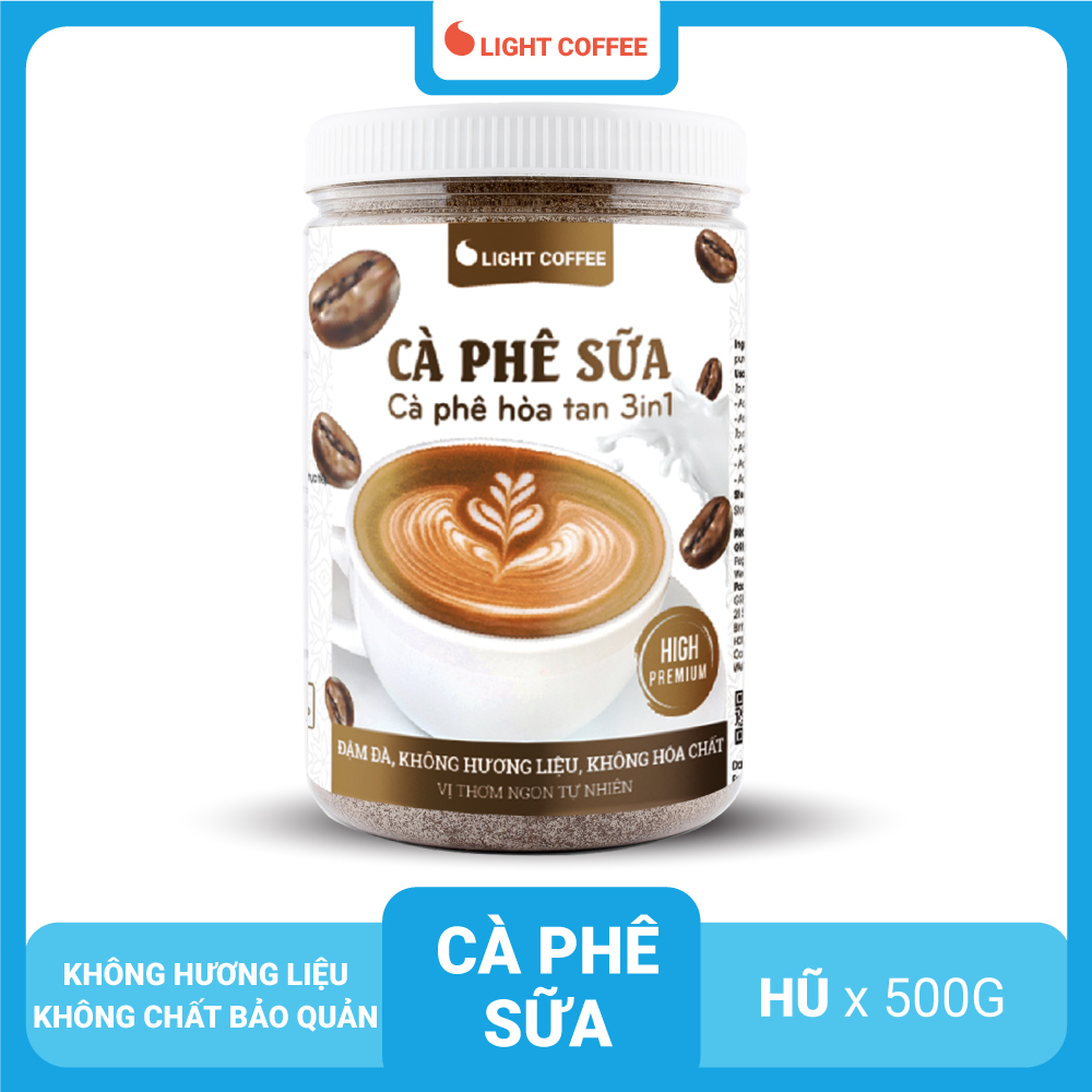 Cà phê sữa 3in1 không hóa chất, pha uống ngay Light Coffee - hũ 500g