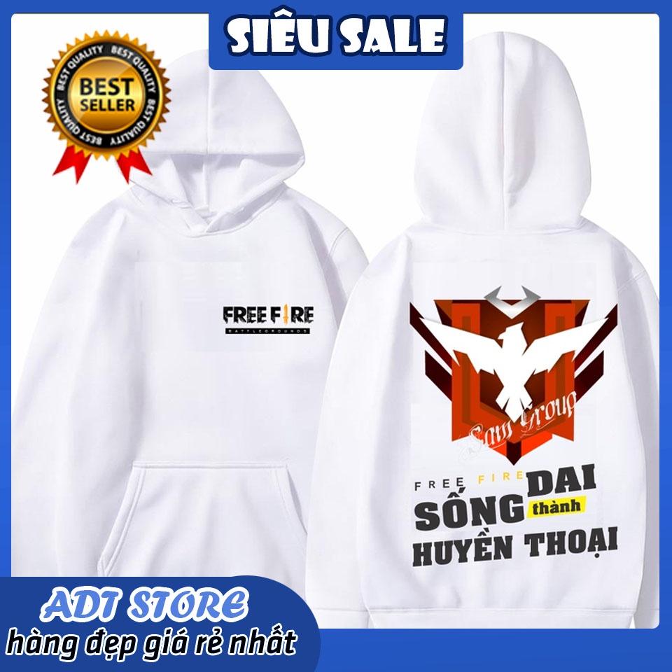 Áo hoodie free fire chất nỉ dầy dặn in logo rank huyền thoại có 2 màu đen và trắng