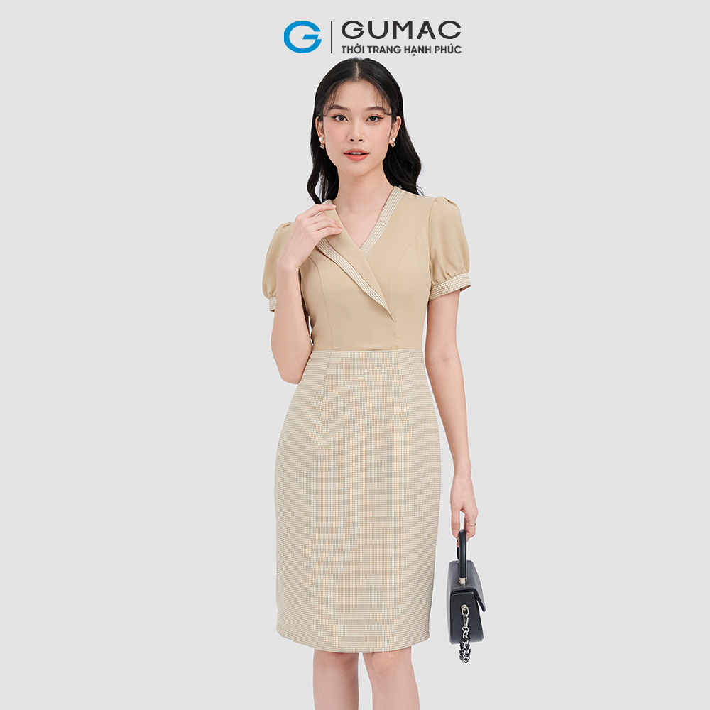 Đầm caro cổ phối viền thời trang GUMAC DC11060