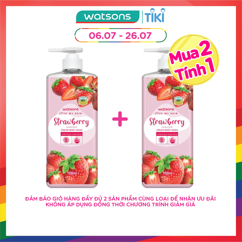 Kem Tắm Watsons Love My Skin Strawberry Scented Cream Body Wash 700ml