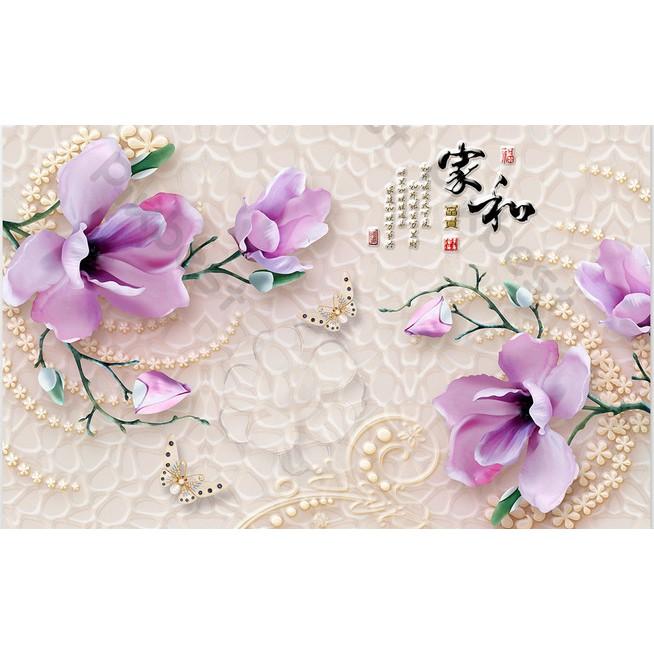 Tranh dán tường Hoa mộc lan tím thủy chung, tranh dán tường 3d hiện đại MS1138013