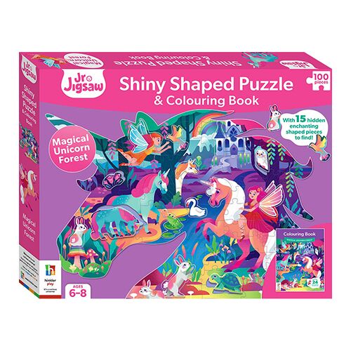 Magical Unicorn Forest Shiny Shaped Puzzle With Book