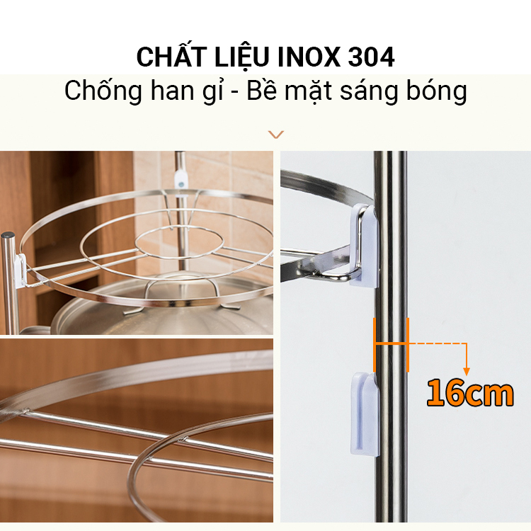 Kệ Góc Nhà Bếp Khung Tròn INOX Cao Cấp Kệ Để Nồi Đa Năng Tiết Kiệm Không Gian VANDO, Kệ Để Xoong Nồi Đa Năng Nhà Bếp