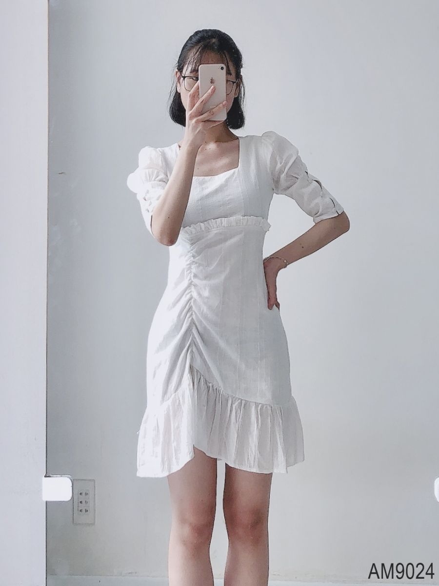 Đầm cổ vuông Nữ đuôi cá rút dây OvanMade AM9024