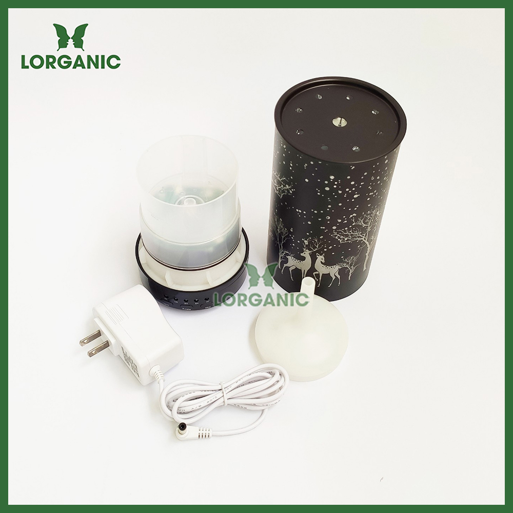 Combo máy khuếch tán/ máy xông tinh dầu Lorganic Trụ Hươu FX2066 + tinh dầu cam Lorganic (10ml). Phun sương sóng siêu âm.