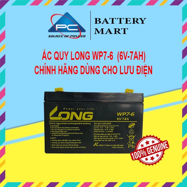 Ắc Quy LONG WP7-6 6V 7AH Chính Hãng Dùng Cho Lưu Điện Cửa Cuốn, Cân Điện Tử, UPS,...