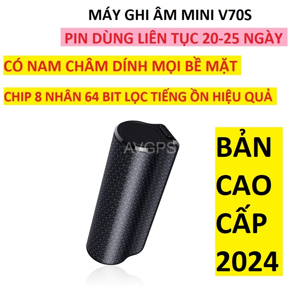 Máy ghi âm mini chuyên nghiệp siêu lọc âm V70S pin 20-25 ngày, có nam châm siêu mạnh. Chip thế hệ mới 2024