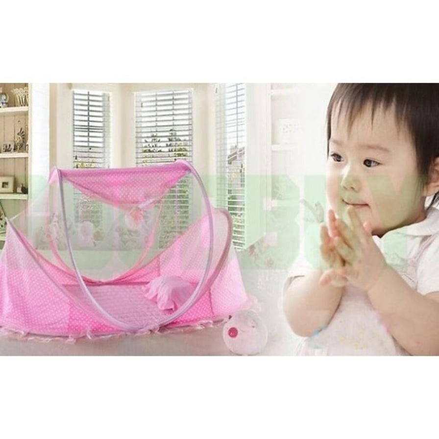 Màn chụp Happy Baby cho bé từ 0-36 tháng, Màn chụp tự bung xếp gọn tiện dụng, có nhạc kèm gối chống muỗi và côn trùng