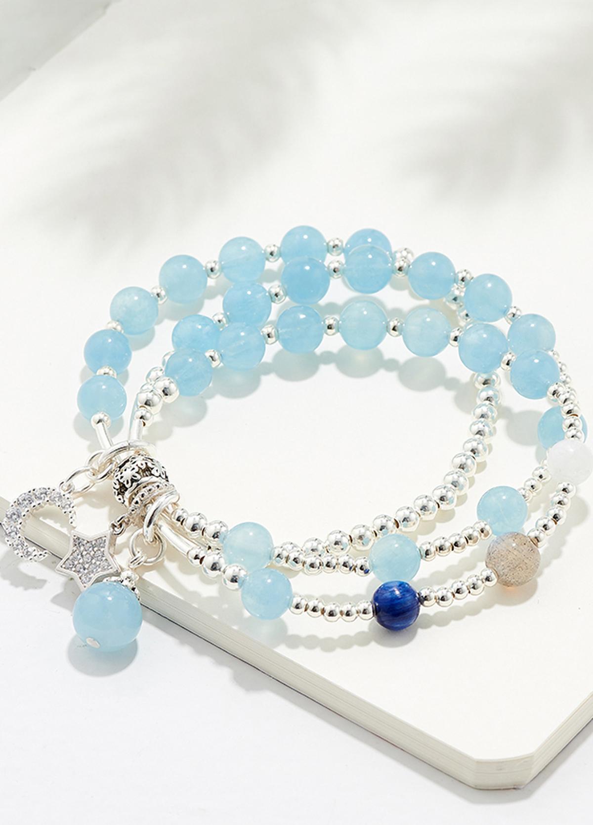 Vòng tay 3 line đá aqumarine charm bạc mệnh thủy, mộc - Ngọc Quý Gemstones