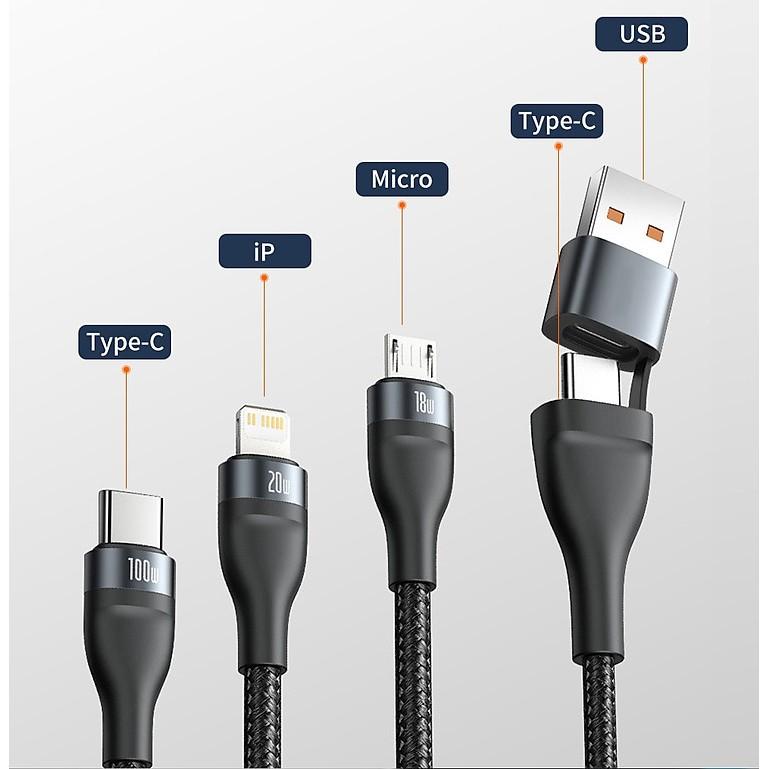 Cáp sạc và truyền data 3 đầu Baseus Flash Series 100W CA2T3 USB/TypeC to Micro//TypeC (3 MÀU TÙY CHỌN) - Hàng Chính Hãng