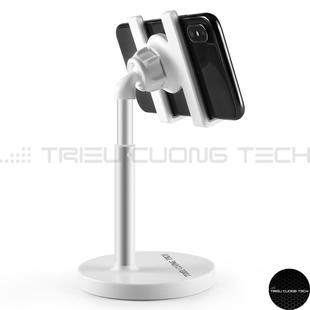Giá Đỡ Để Bàn Điện Thoại Máy Tính Bảng Ipad Hợp Kim Nhôm ABS Cao Cấp Nâng Hạ - Xoay Tròn - Điều Chỉnh Góc Độ - KT 9.5x9.5x20 Cm - Hàng Chính Hãng