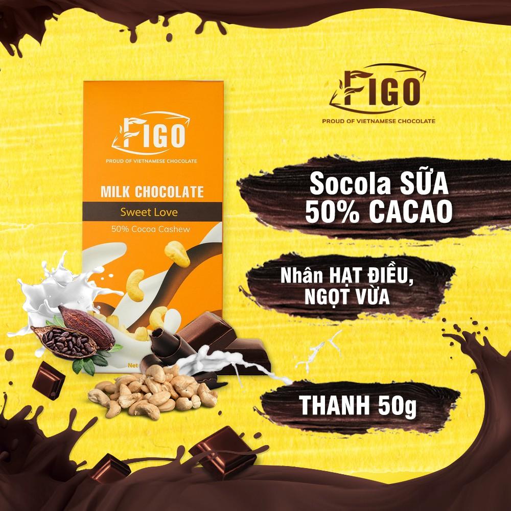 Kẹo Socola sữa hạt điều tăng cân 50% cacao Figo 50g