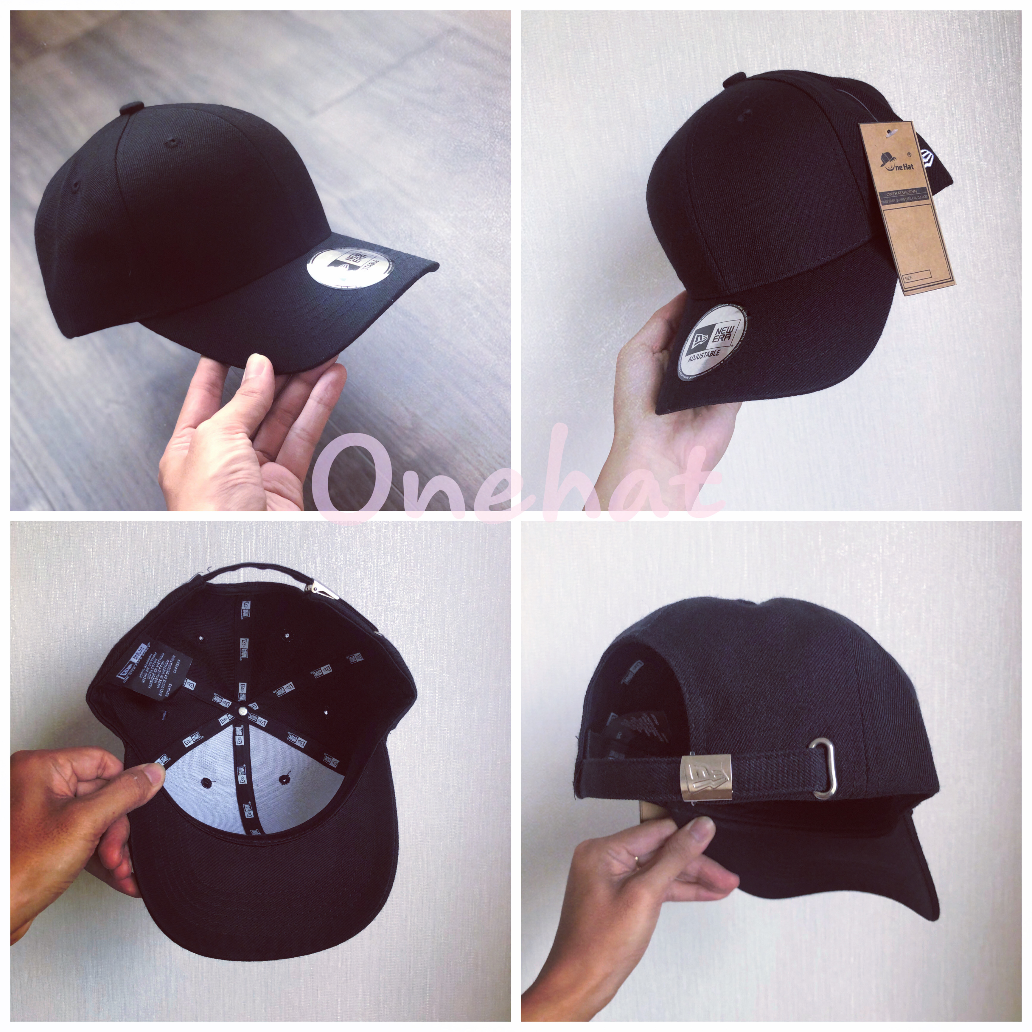 Nón lưỡi trai trơn đen Baseball cap phiên bản có tem - quai nút khoá dập logo - vải chất lượng cao