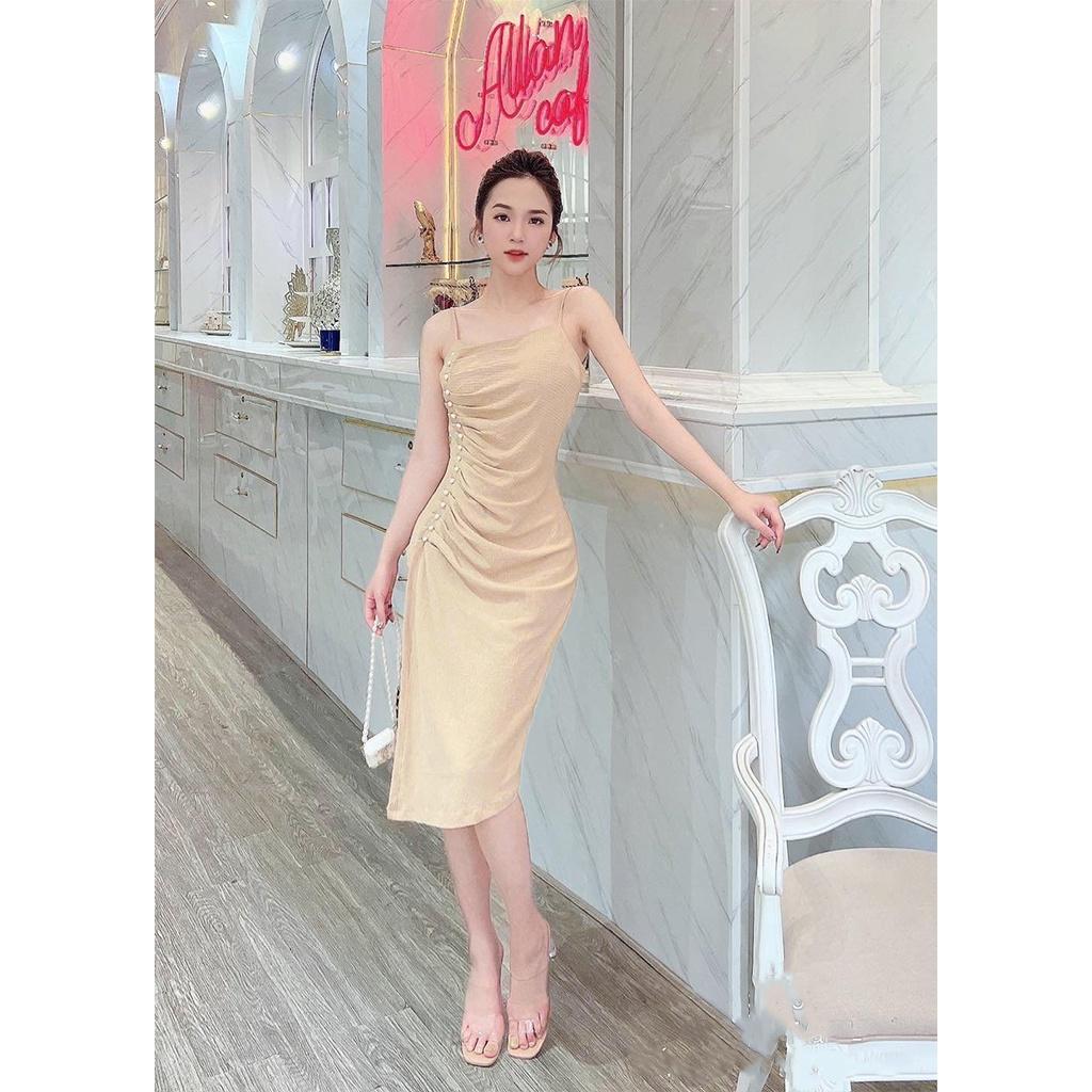 Váy đầm dạ hội vải xốp gân Hàn cao cấp lịch sự sang trọng nhiều màu lựa chọn
