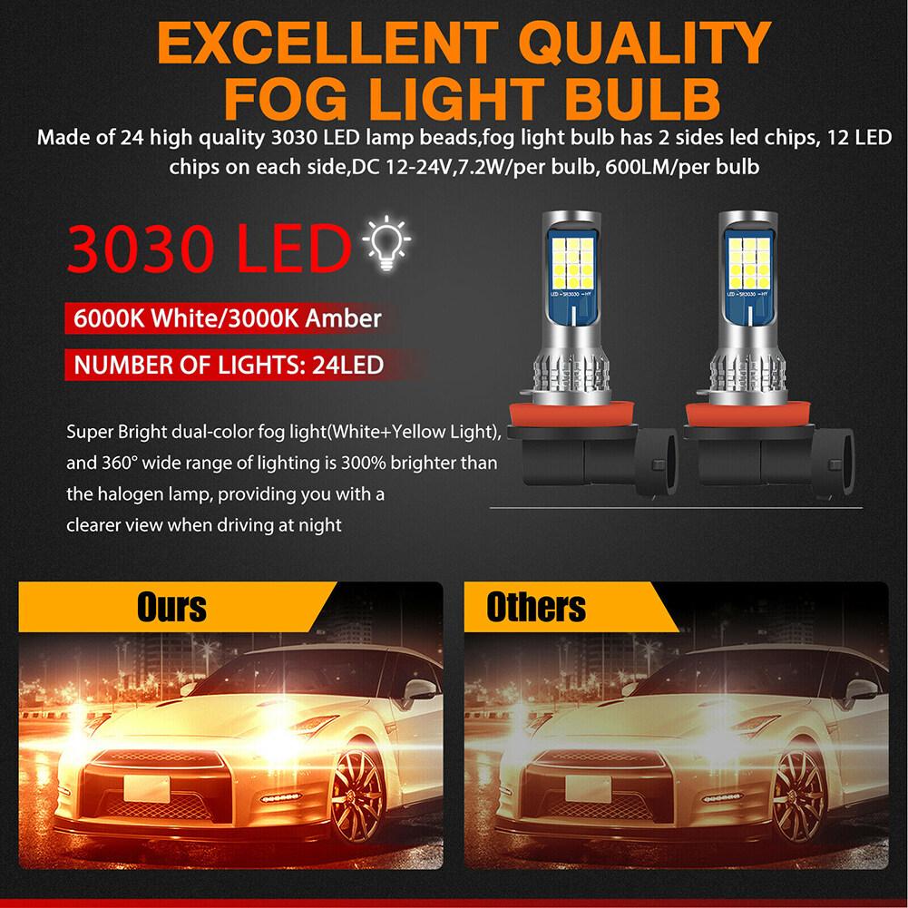 Hai Chiếc Đèn Sương Mù H8 H11 H16 Không Thấm Nước Dual Color Car Led Fog Lamp Bulbs - Trắng Và Vàng Hổ Phách