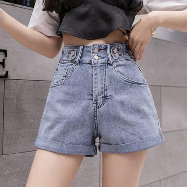 Quần short jean nữ Big Size lưng cao, co dãn mạnh, lưng đai kiểu nhiều nút đang hot trend 3616 molijean