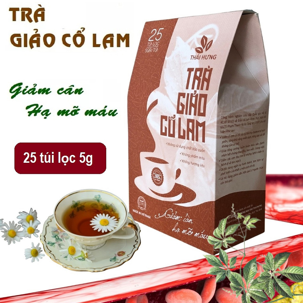 Trà Giảo cổ lam Thái Hưng 25 túi lọc x 5g - Hỗ trợ giảm cân hiệu quả, giảm mỡ máu, giảm huyết áp