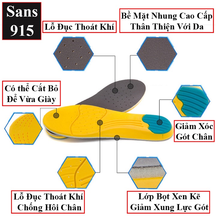 Lót giày thể thao nam nữ Sans915 êm chân 4D chạy bộ đá bóng chống rộng