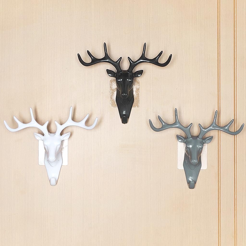 Animal Deer Stags Head Hook Hanger Rack Holder Wall Mount Home Decor Black