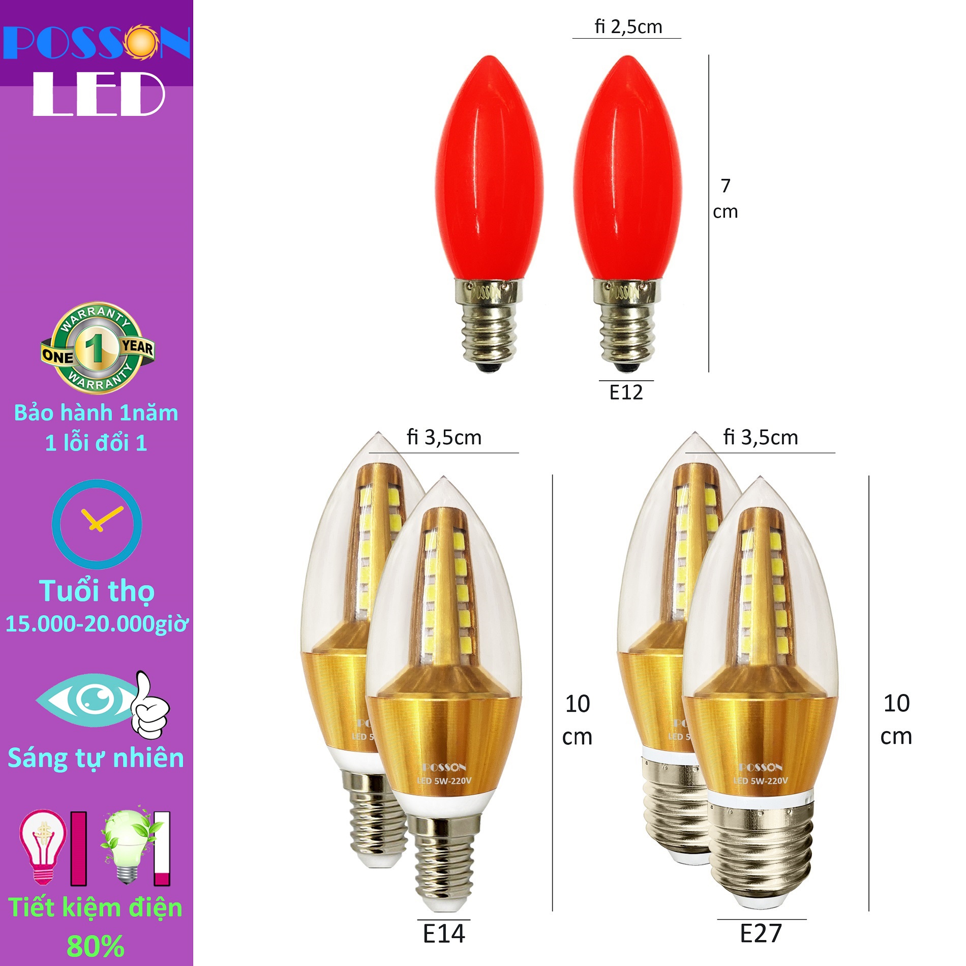 2 Bóng đèn Led quả nhót trái ớt cà na 1w 2w 5w đui đuôi E12 E14 E27 trang trí Lx-Ex