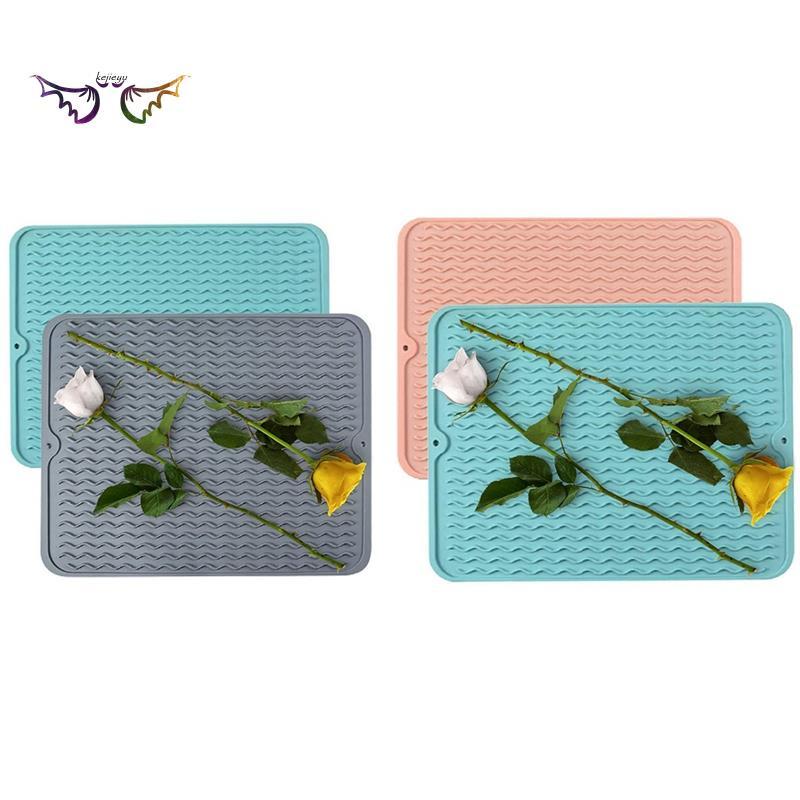 2Pcs Silicone Dish Drying Mat for Multiple Usage,Easy Clean,Eco-Friendly,Heat-Resistant Silicone Mat Grey &amp; Nordic blue