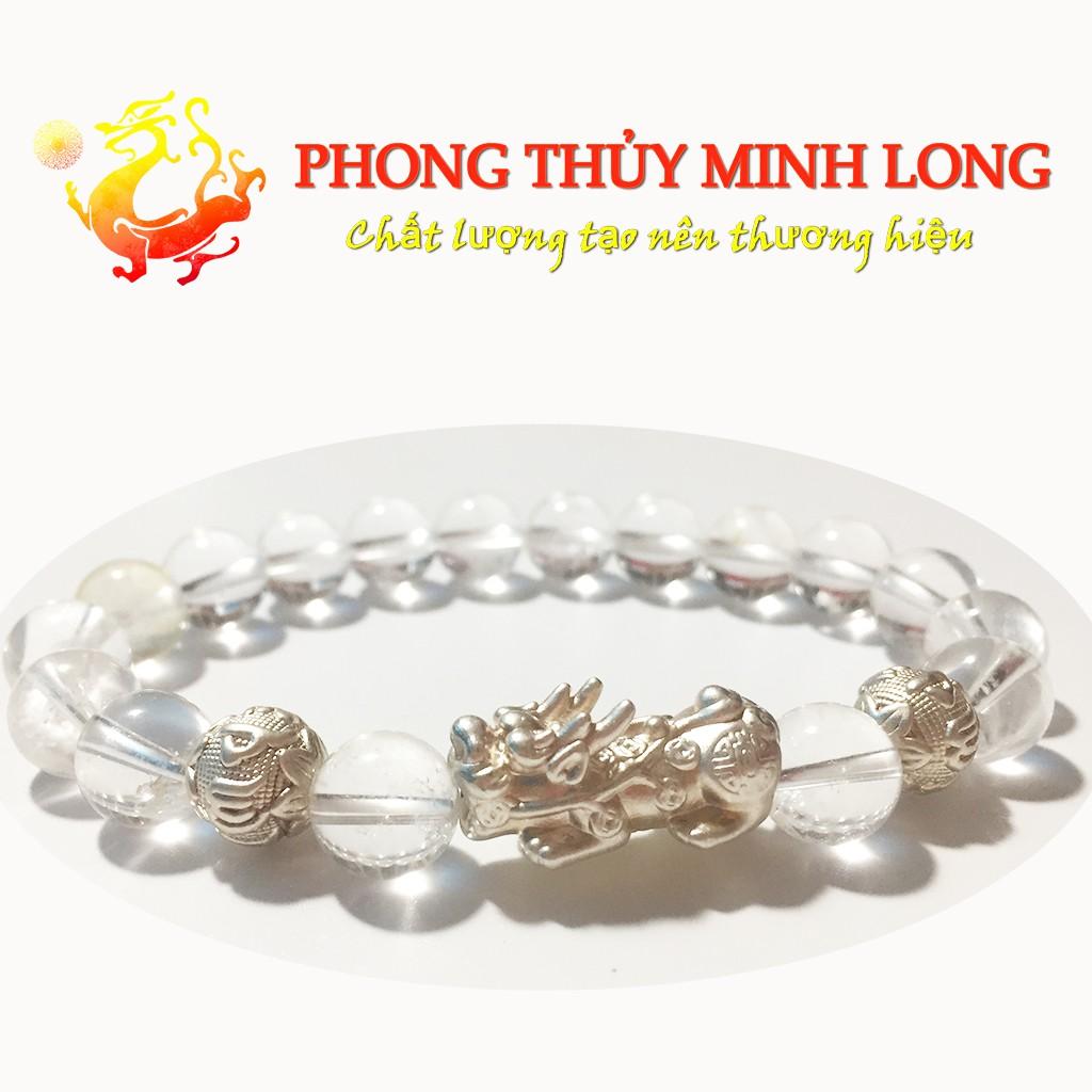 Vòng tay đá. thach anh Trắng chất lượng 5A mix Tỳ Hưu và 2 Hạt Kim Tiền Bạc hợp mệnh Kim và Thủy