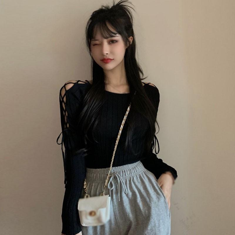 Áo Thun Dệt Kim Màu Trơn Thời Trang Cho Phụ Nữ