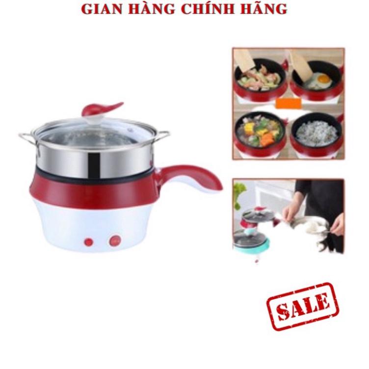 Ca Nấu Mì, Nồi Nấu Lẩu Mini Có Tay Cầm 18cm, Nồi Nấu Hấp 2 Tầng, Nồi Nấu Siêu Tốc Đa Năng - Tặng Kèm Vỉ Hấp Đa Năng