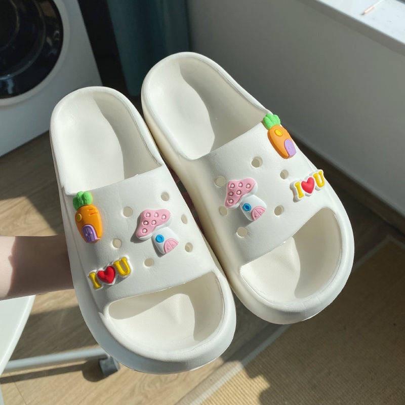 Dép bánh mì nữ đế cao, dép quai ngang kèm STICKER  dễ thương bản 2022 size 36&gt;41