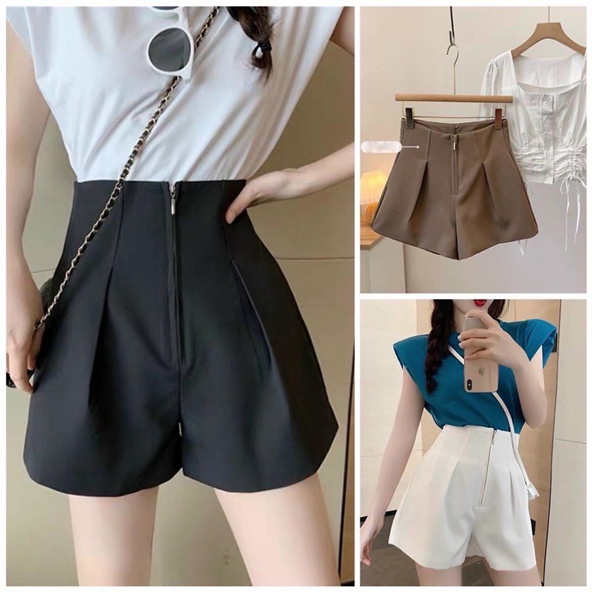 Quần short nữ quần đùi nữ cạp cao gen bụng khoá giữa sang chảnh aloha