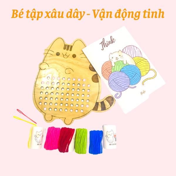 Hộp Đồ Chơi Bé Tập Xâu Dây Hình Mèo Kitty, Phát Triển Vận Động Tinh Cho Bé 2+