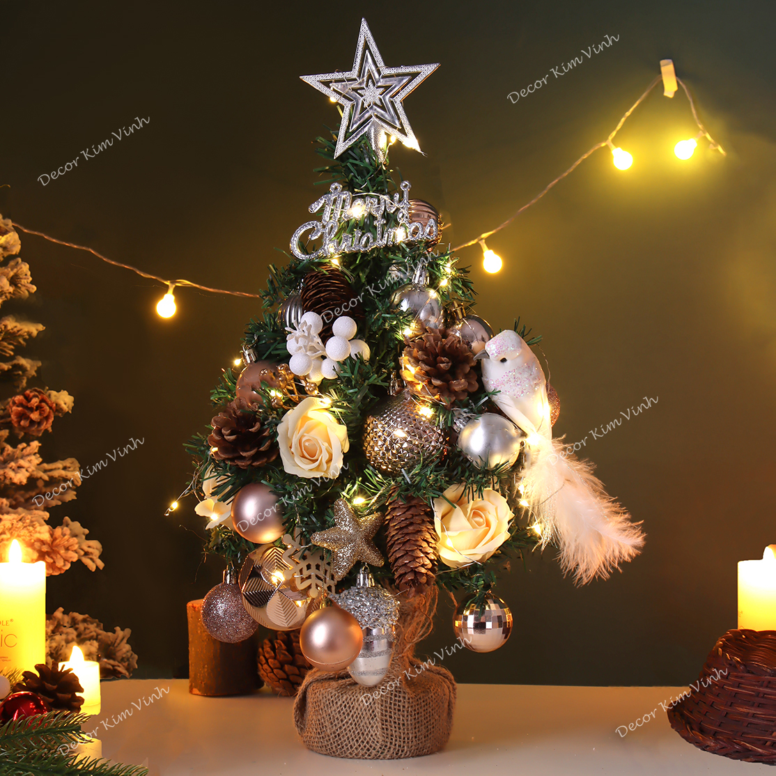 Cây Thông Noel Hàn Quốc THQ16 40cm Cây Thông Hoa Hồng Trang Trí Giáng Sinh