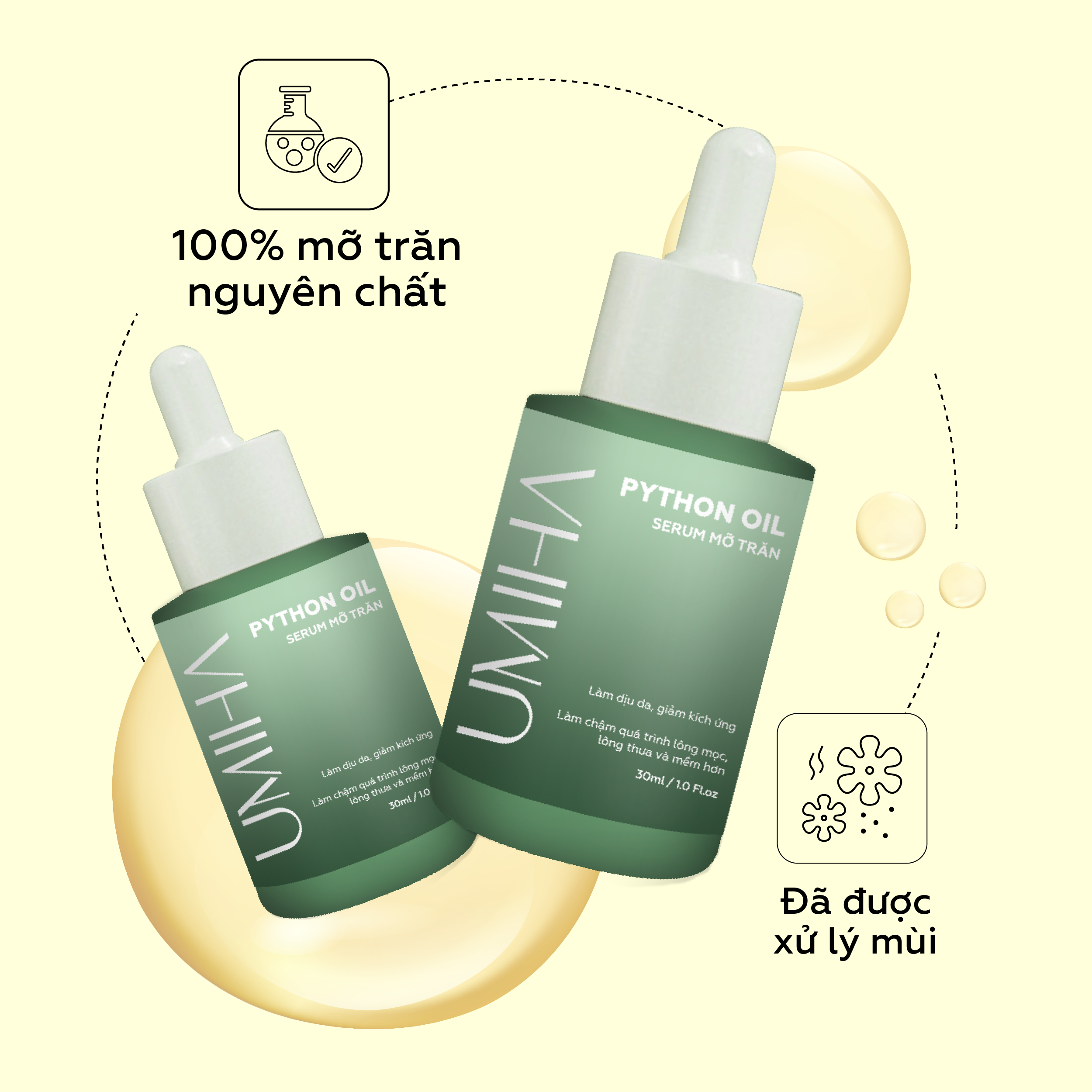Combo tẩy triệt lông Bikini vĩnh viễn UMIHA tại nhà | Mỡ trăn triệt lông vĩnh viễn U Minh Hạ (30ml) &amp; Kem tẩy lông UMIHA (85g) an toàn cho da nhạy cảm