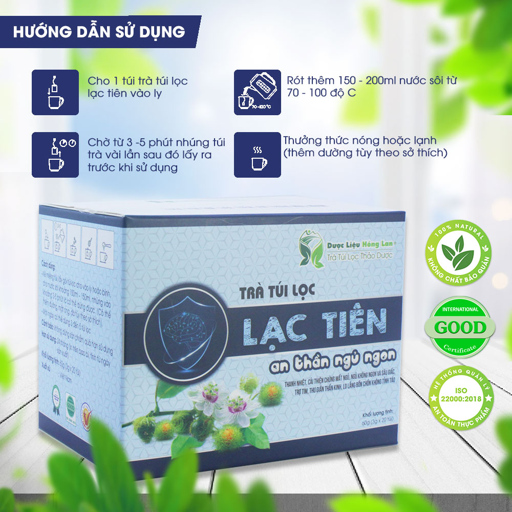 Trà Lạc Tiên an thần ngủ ngon túi lọc hộp 60g Cty Dược Liệu Hồng Lan - Thanh nhiệt, ngủ ngon, ngủ không ngon và sâu giấc