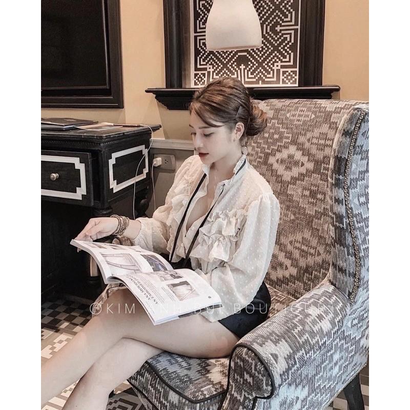 Áo Sơmi Bèo Voan Bi Tiểu Thư, Áo Kiểu Cổ Ren Nơ Điệu Đà Có Ảnh Thật Kèm Video