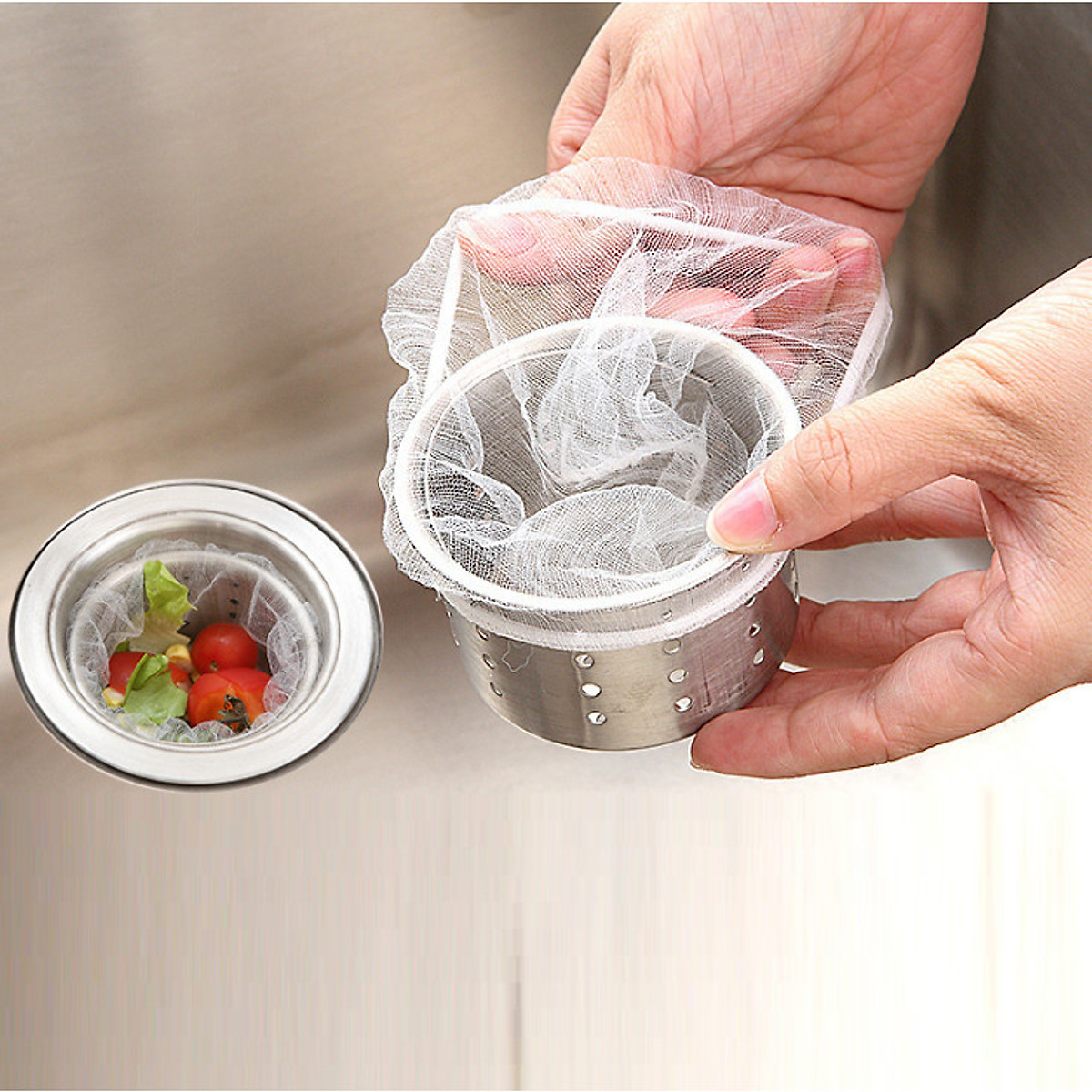 Túi Lọc Rác Bồn Rửa Chén Bát Thiết Kế Kiểu Lưới Siêu Dai Đầu Có Chun Co Giãn Chống Tắc Nghẽn Ống