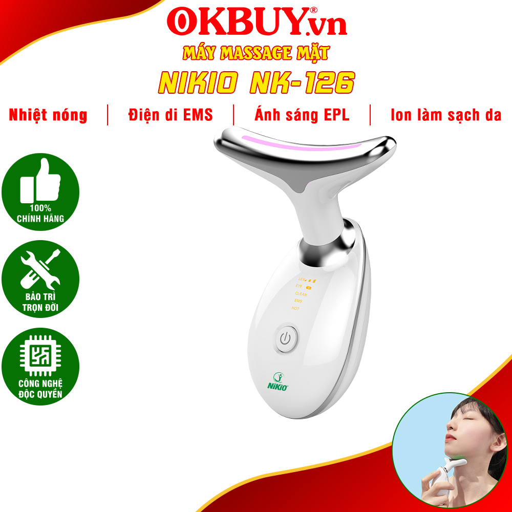 Máy Massage Nâng Cơ Làm Trẻ Hóa Da Mặt, Cổ Nikio NK-126 - Công Nghệ Điện Di EMS, Rung Nóng, Ion Và Ánh Sáng IPL