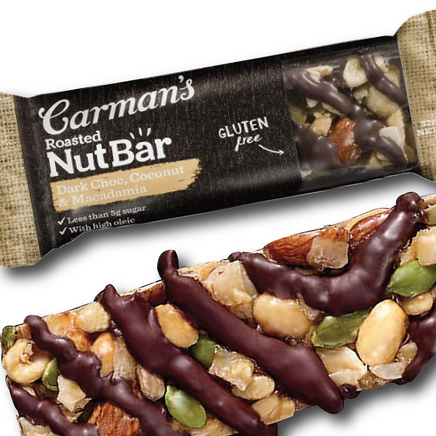 Thanh Hạt Carman's Nut Bar Dark Choc, Coconut, Macadamia - Chocolate đen, Dừa, Hạt Maca - 160g