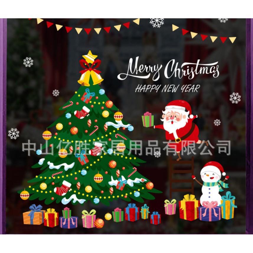 Decal trang trí giáng sinh ông già noel và người tuyết trang trí cây thông .