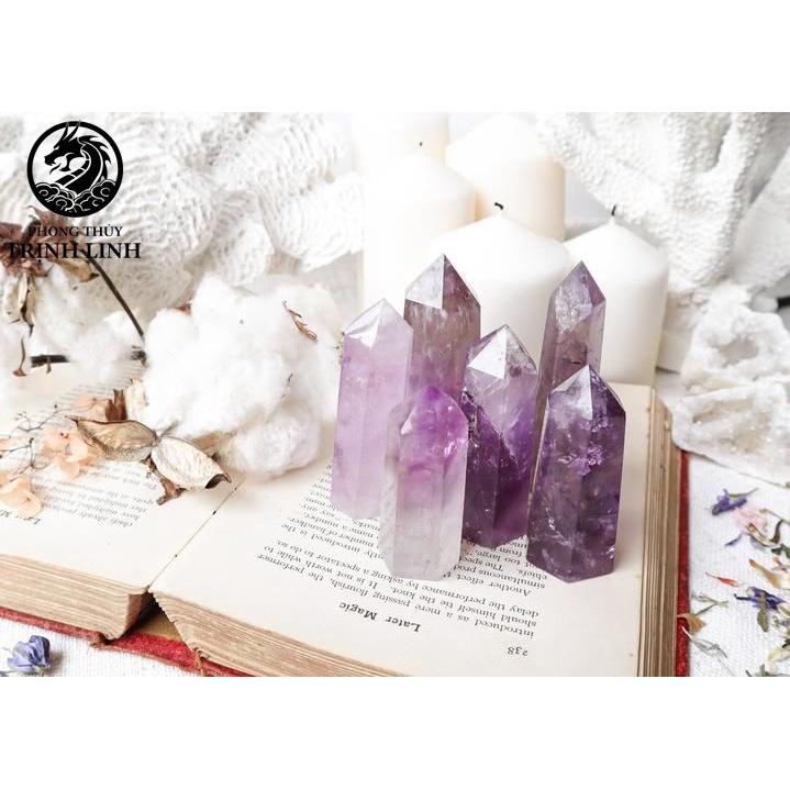 Trụ đá thanh tẩy T.A TÍM Lavender dùng trong Tarot, reiki, thiền định,yoga cân bằng, phong thủy (KHÔNG KÈM ĐẾ)