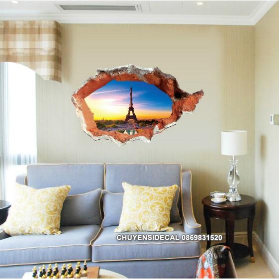 Decal trang trí tường - Tranh Đá 3D Tháp Lớn