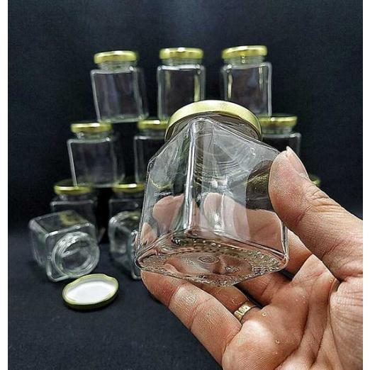 Lọ Thủy Tinh Vuông 100ML nắp thiếc vàng – Hủ Chưng Yến – Đựng Sữa Chua, mật ong