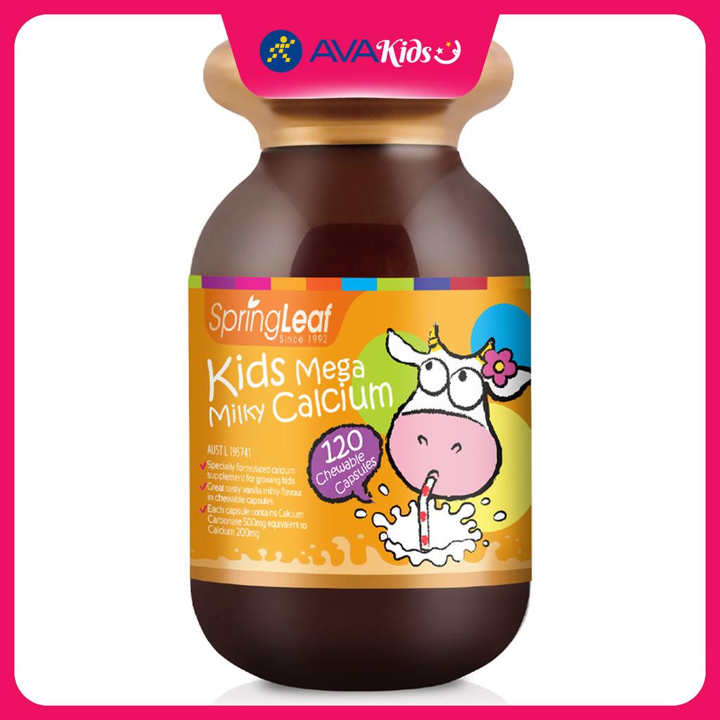 Viên uống SpringLeaf Kids Mega Milky Calcium hỗ trợ xương, răng chắc khỏe 120 viên (từ 1 tuổi) - Hàng Chính Hãng