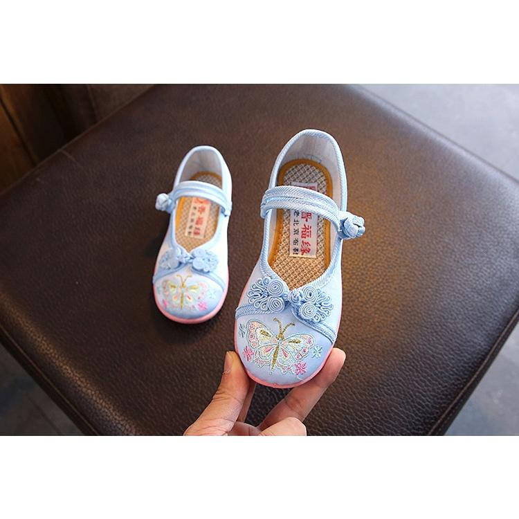 Giẩy Búp Bê Vải Thêu Hoa Xinh Xắn Cho Bé Gái (Từ 2 đến 10 Tuổi